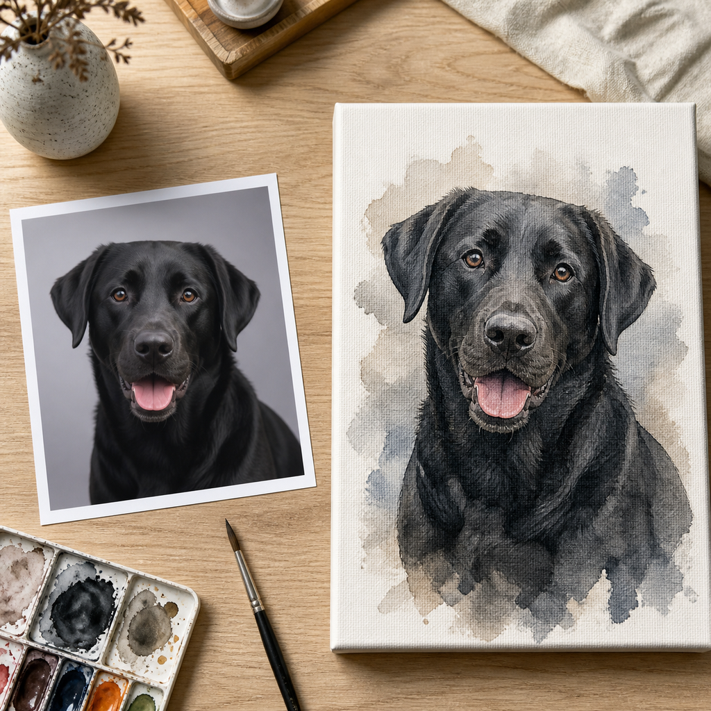 Personalized Pet Portrait Canvas | Custom Watercolor Art