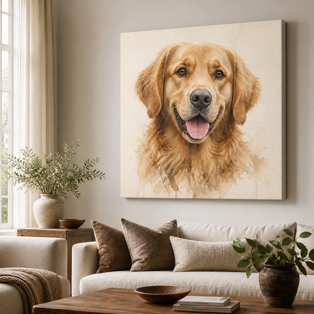 Personalized Pet Portrait Canvas | Custom Watercolor Art